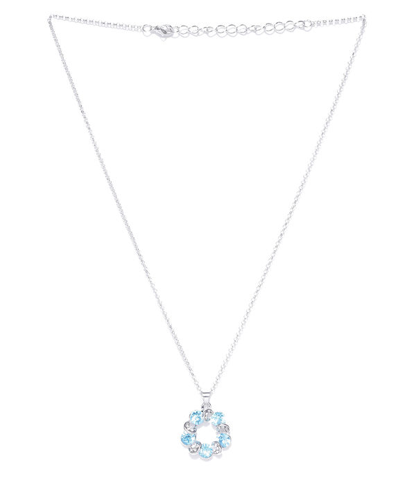 YouBella Blue  Silver-Toned Stone-Studded Pendant with Chain