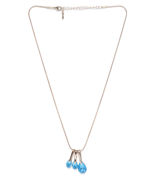 YouBella Set of 3 Blue  Gold-Toned Stone-Studded Pendants with Chain