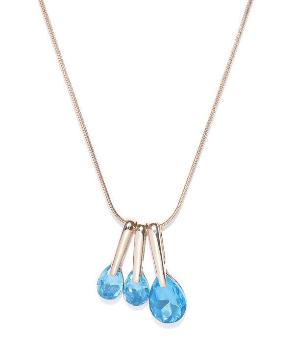 YouBella Set of 3 Blue  Gold-Toned Stone-Studded Pendants with Chain