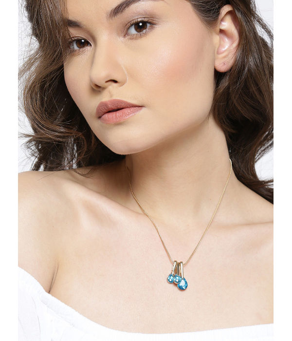 YouBella Set of 3 Blue  Gold-Toned Stone-Studded Pendants with Chain