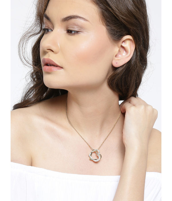 YouBella Gold-Toned Heart-Shaped Stone-Studded Pendant with Chain