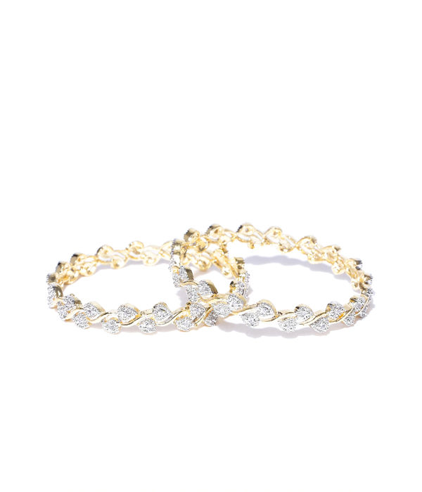 YouBella Set of 2 Silver-Toned  Gold-Toned Stone-Studded Bangles