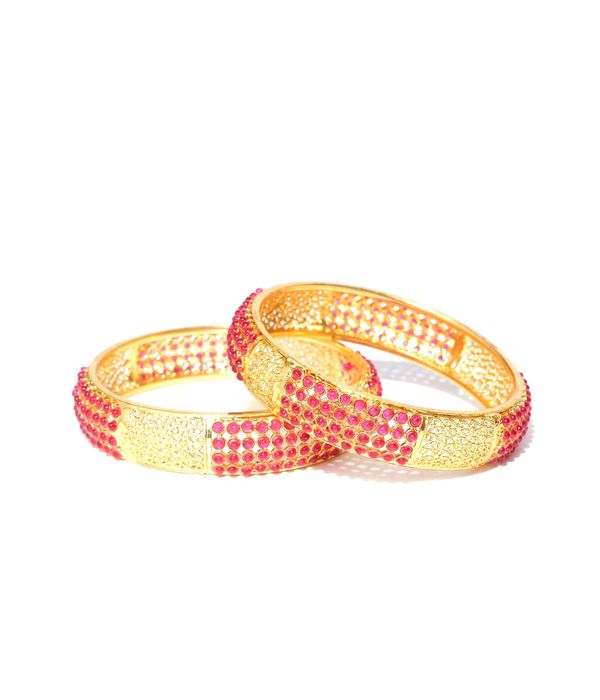 YouBella Set of 2 Pink  Gold-Toned Stone-Studded Bangles