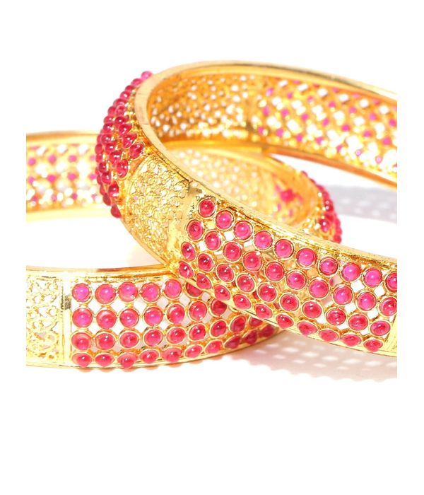 YouBella Set of 2 Pink  Gold-Toned Stone-Studded Bangles