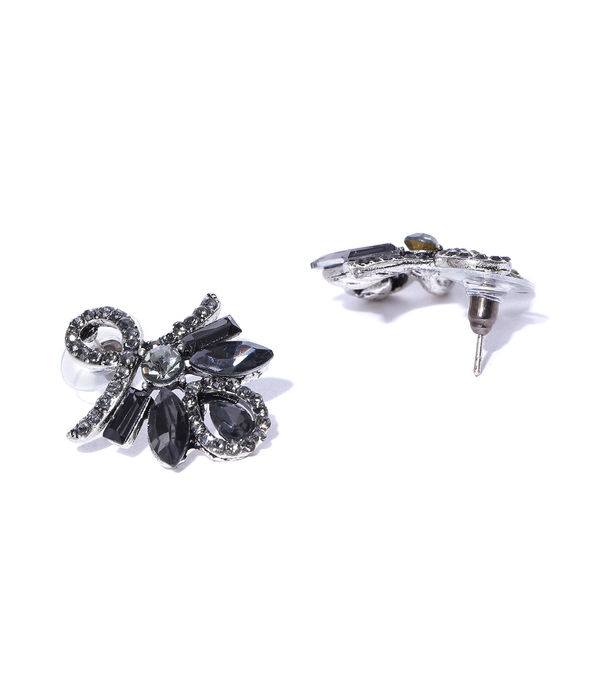 YouBella Grey Silver-Plated Contemporary Drop Earrings