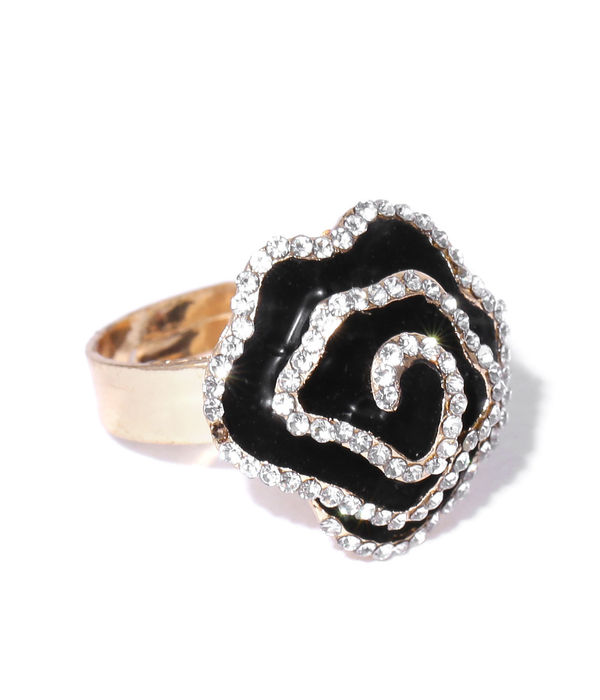 YouBella Black  Gold-Toned Stone-Studded Adjustable Ring