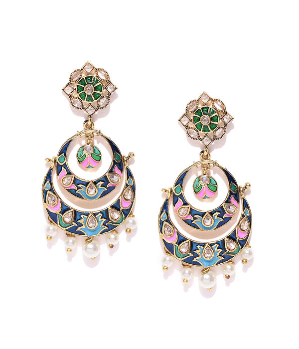 YouBella Blue  Gold-Toned Crescent Shaped Chandbalis