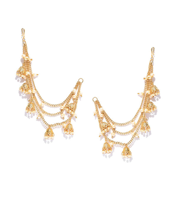 YouBella Cream-Coloured Gold-Plated Beaded Ear Chains