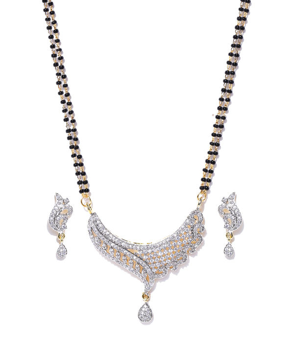 YouBella Black  Gold-Toned Beaded Stone-Studded Mangalsutra Set