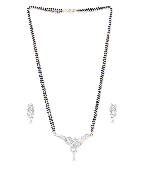 YouBella Black  Gold-Toned Beaded Stone-Studded Mangalsutra Set