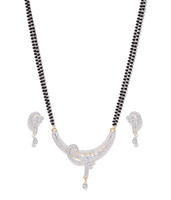 YouBella Black  Gold-Toned Beaded Stone-Studded Mangalsutra Set