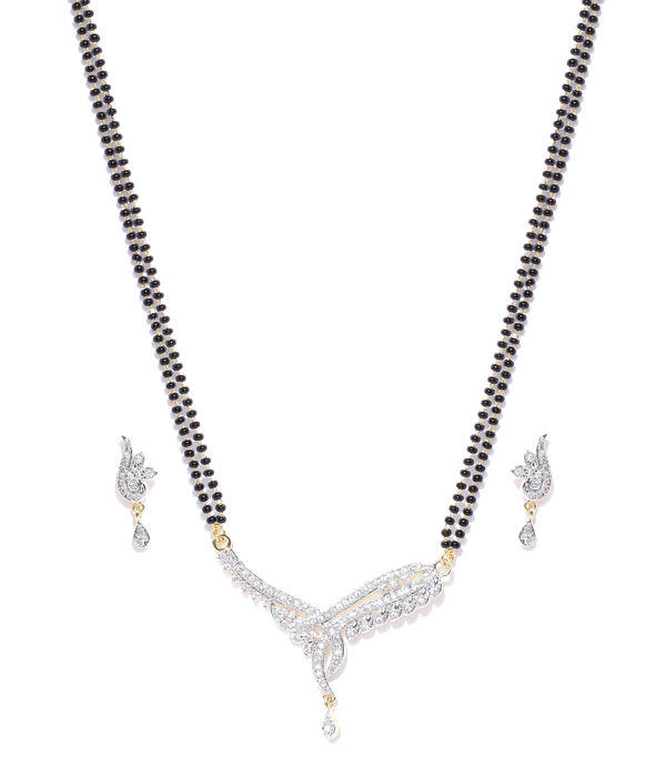 YouBella Black  Gold-Toned Beaded Stone-Studded Mangalsutra Set