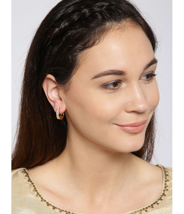 YouBella Off-White Gold-Plated Stone-Studded Circular Hoop Earrings