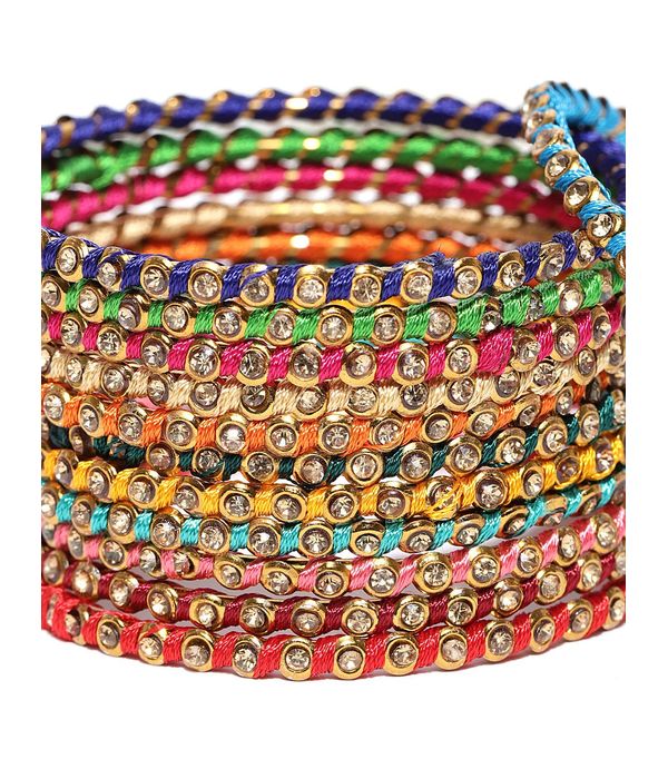 YouBella Set of 12 Multicoloured Stone-Studded Bangles