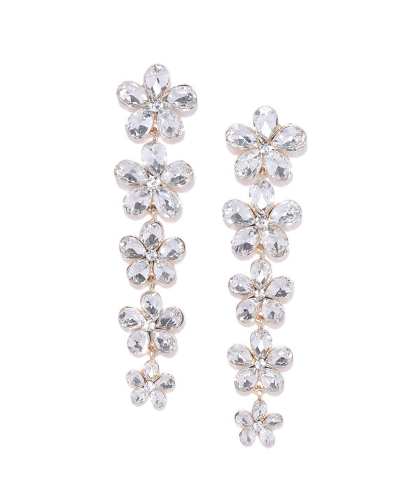 YouBella Gold-Plated Stone-Studded Floral Drop Earrings