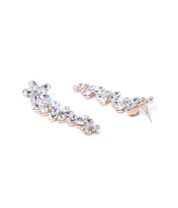 YouBella Gold-Plated Stone-Studded Floral Drop Earrings