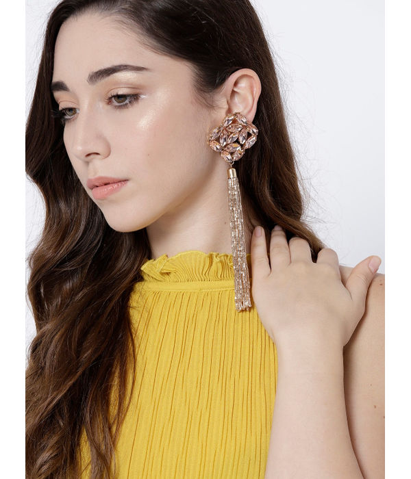 YouBella Rose Gold-Toned Contemporary Drop Earrings