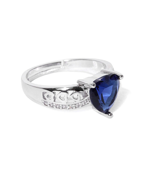 YouBella Women Navy Blue  Silver-Toned Stone-Studded Heart-Shaped Adjustable Ring