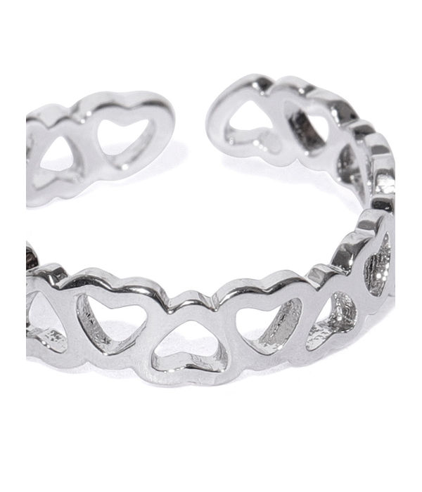 YouBella Women Silver-Toned Heart-Shaped Adjustable Ring