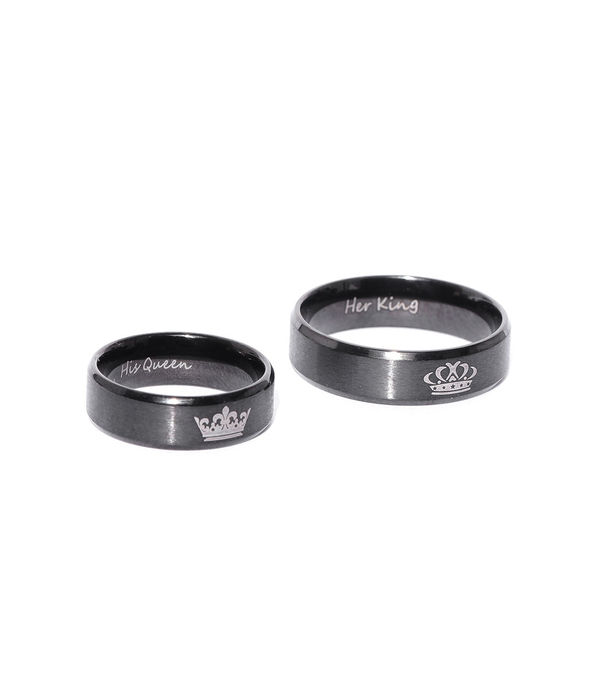 YouBella Gunmetal-Toned Couple Ring Set