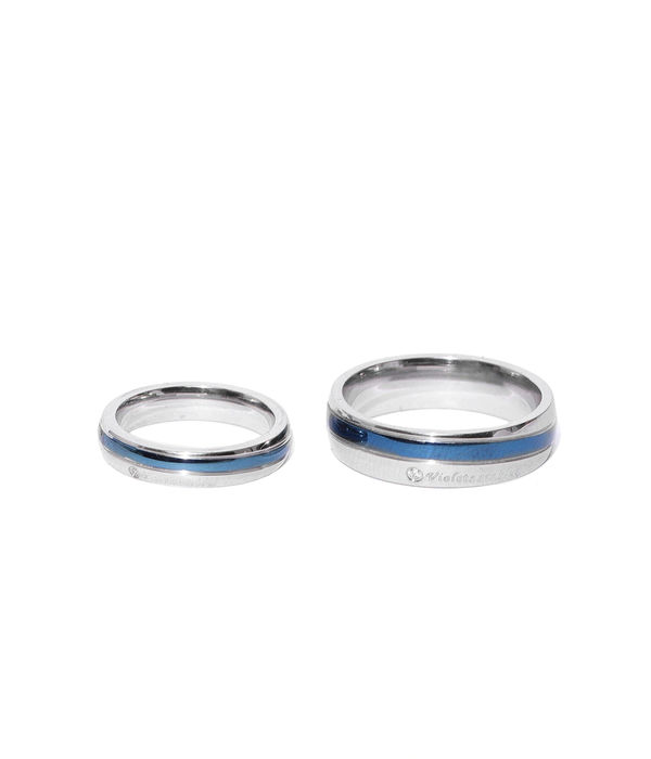 YouBella Blue  Silver-Toned Couple Ring Set