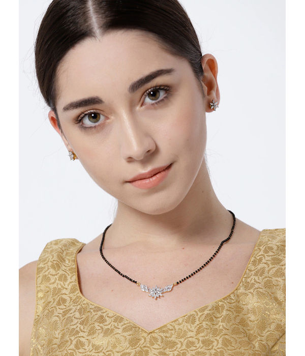 YouBella Black Gold-Plated Stone-Studded  Beaded Mangalsutra  Earrings Set