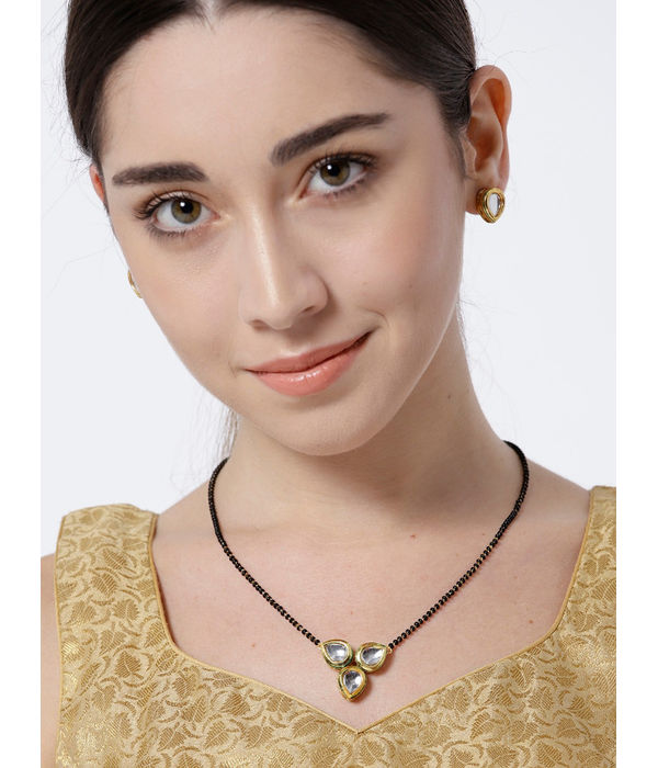 YouBella Black Gold-Plated Stone-Studded  Beaded Mangalsutra  Earrings Set