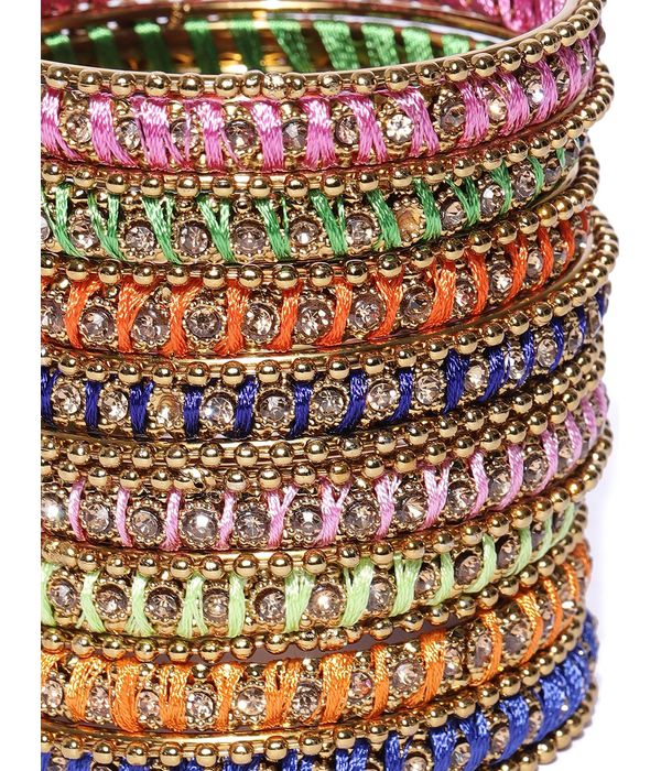 YouBella Set of 18 Multicoloured Textured Stone-Studded Bangles