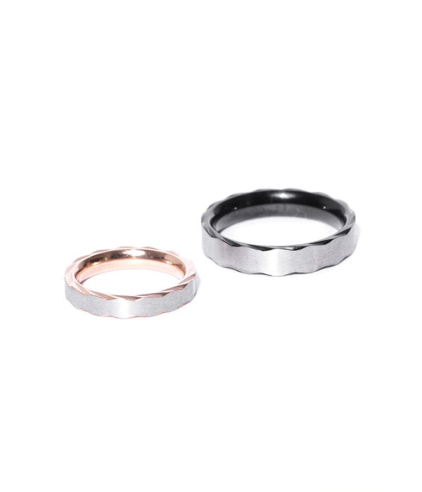 YouBella Silver-Toned Stone-Studded Couple Ring Set