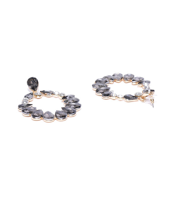 YouBella Black Gold-Plated Stone-Studded Oval Drop Earrings