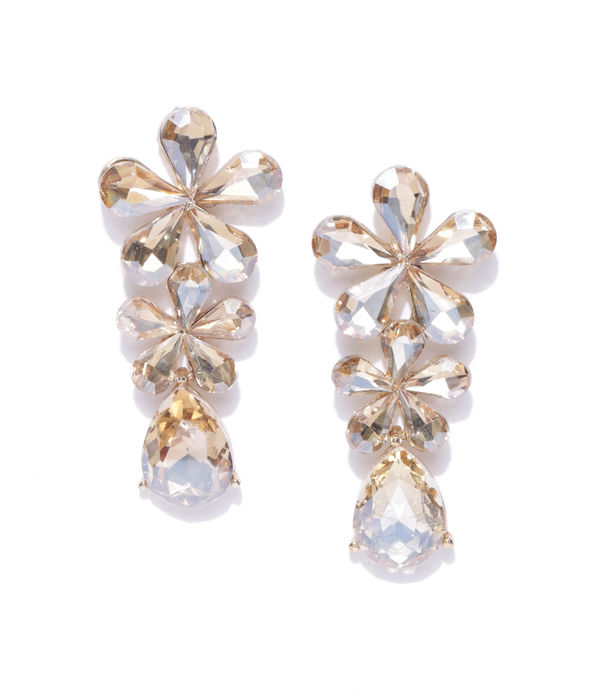 YouBella Gold-Plated Stone-Studded Floral Drop Earrings