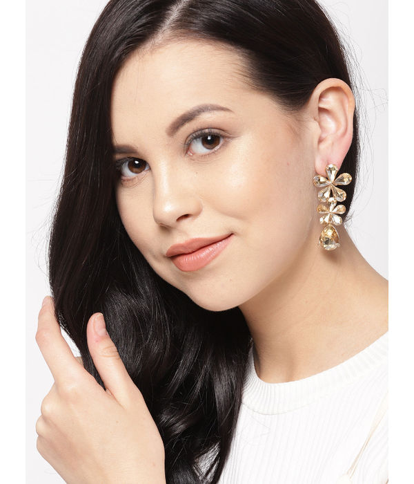 YouBella Gold-Plated Stone-Studded Floral Drop Earrings