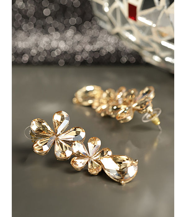 YouBella Gold-Plated Stone-Studded Floral Drop Earrings