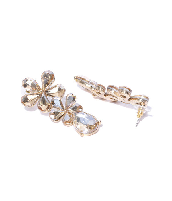 YouBella Gold-Plated Stone-Studded Floral Drop Earrings