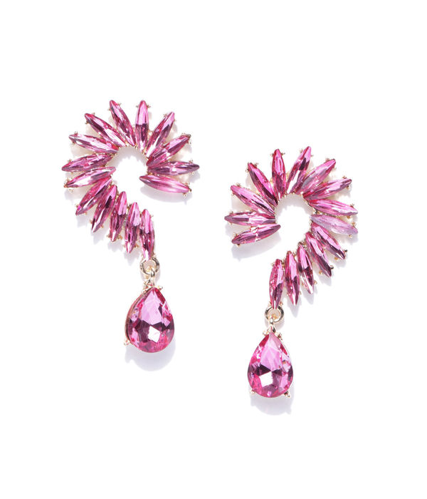 YouBella Pink Gold-Plated Spiked Drop Earrings