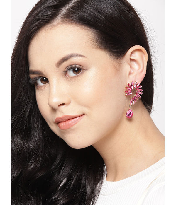 YouBella Pink Gold-Plated Spiked Drop Earrings