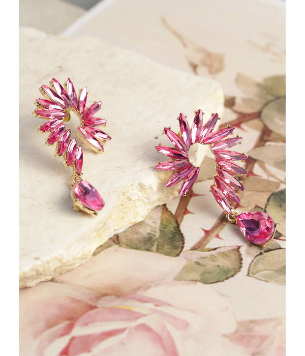 YouBella Pink Gold-Plated Spiked Drop Earrings