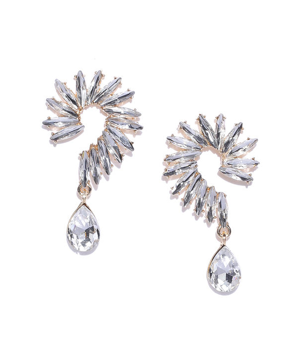 YouBella White Gold-Plated Stone-Studded Spiked Drop Earrings