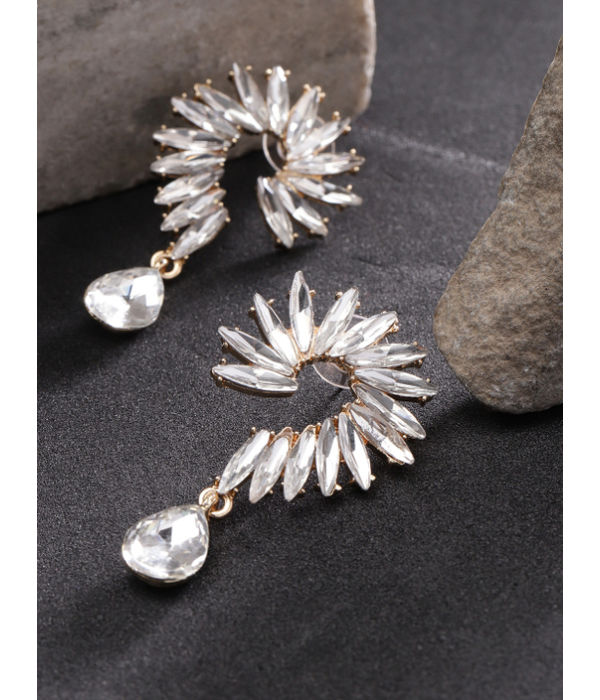 YouBella White Gold-Plated Stone-Studded Spiked Drop Earrings