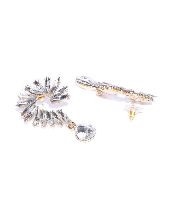 YouBella White Gold-Plated Stone-Studded Spiked Drop Earrings