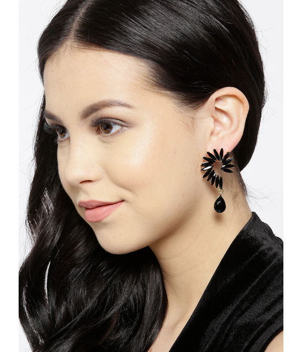 YouBella Black Gold-Plated Spiked Drop Earrings