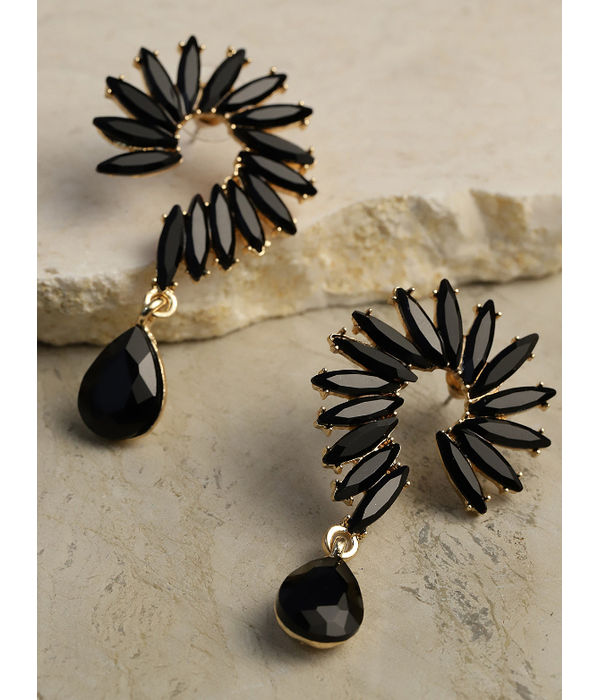 YouBella Black Gold-Plated Spiked Drop Earrings