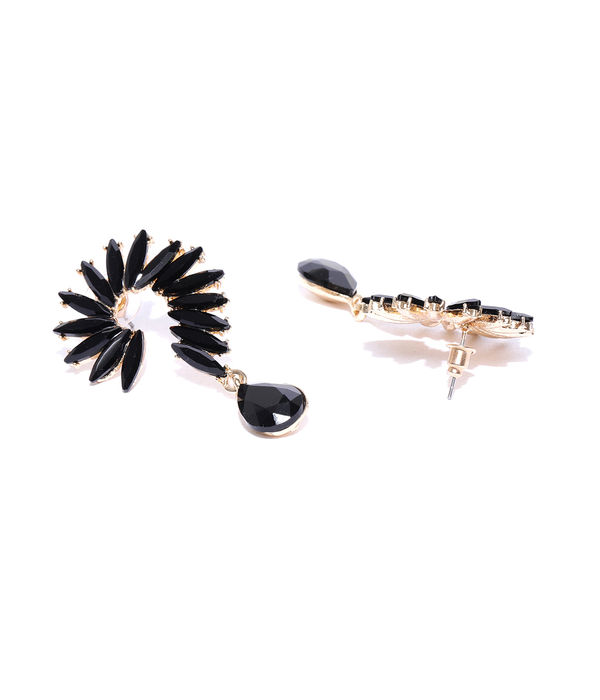 YouBella Black Gold-Plated Spiked Drop Earrings