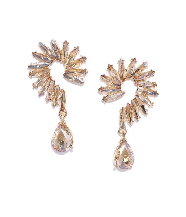 YouBella Gold-Plated Stone-Studded Spiked Drop Earrings