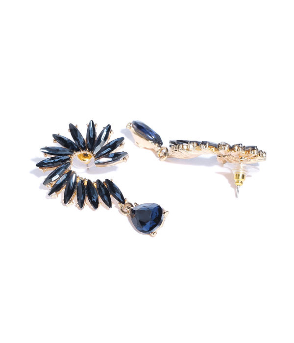 YouBella Navy Blue Gold-Plated Stone-Studded Contemporary Drop Earrings