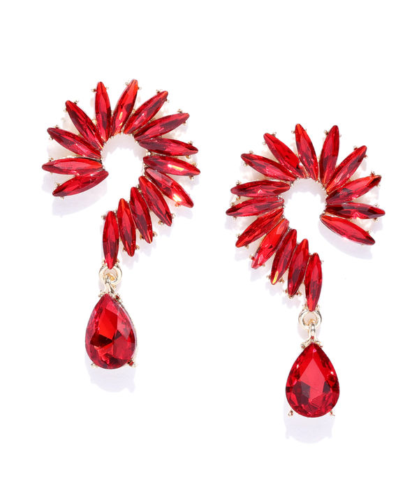 YouBella Red Gold-Plated Spiked Drop Earrings