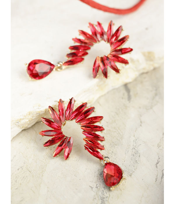 YouBella Red Gold-Plated Spiked Drop Earrings