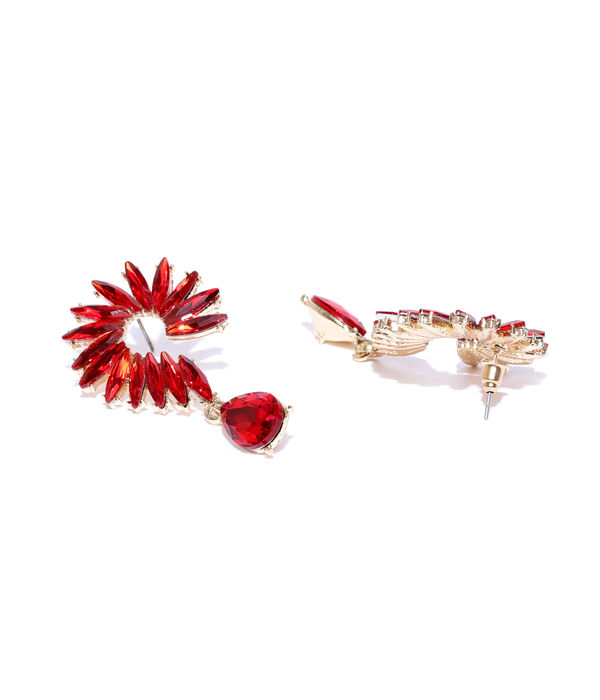 YouBella Red Gold-Plated Spiked Drop Earrings