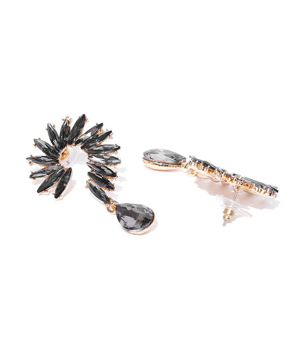 YouBella Black Gold-Plated Stone-Studded Contemporary Drop Earrings