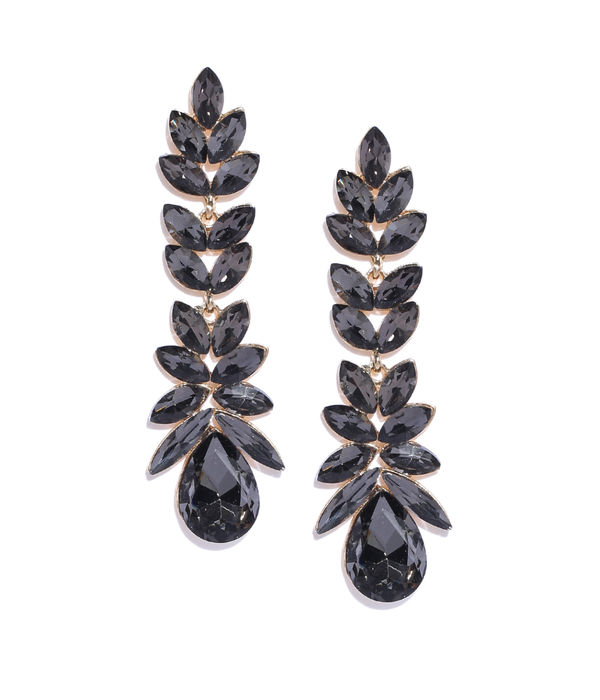 YouBella Black Gold-Plated Stone-Studded Contemporary Drop Earrings